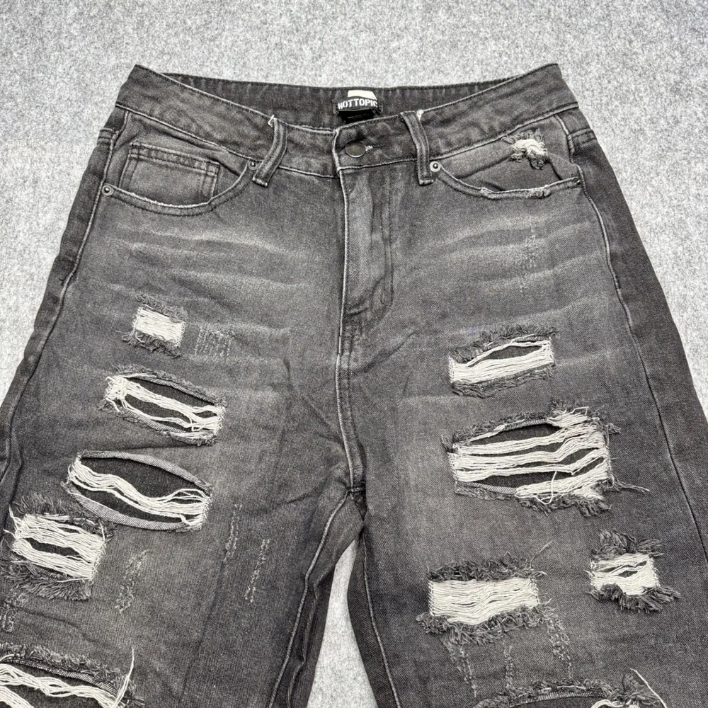 Hot Topic‎ Distressed Grunge Ripped Jeans Black Wash Wide Leg Denim Men 28Wx32L